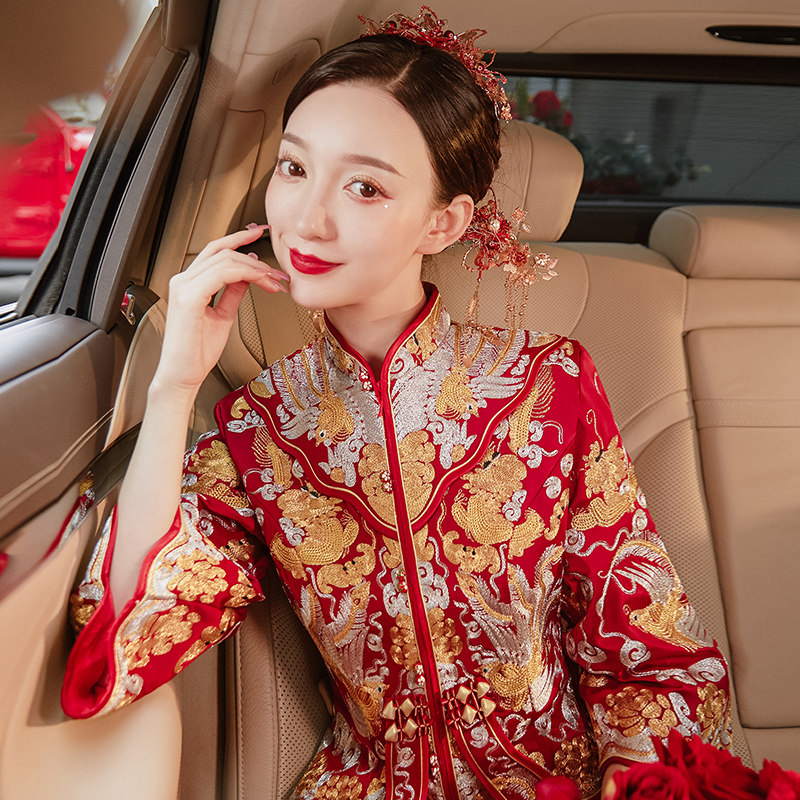 秀禾服2020新款结婚礼服秋季秀婚纱 花作衣旗袍