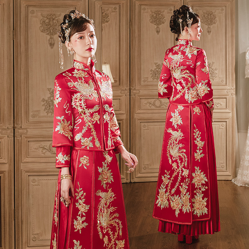 秀禾服2020新款中式结婚礼服新娘服 花作衣旗袍