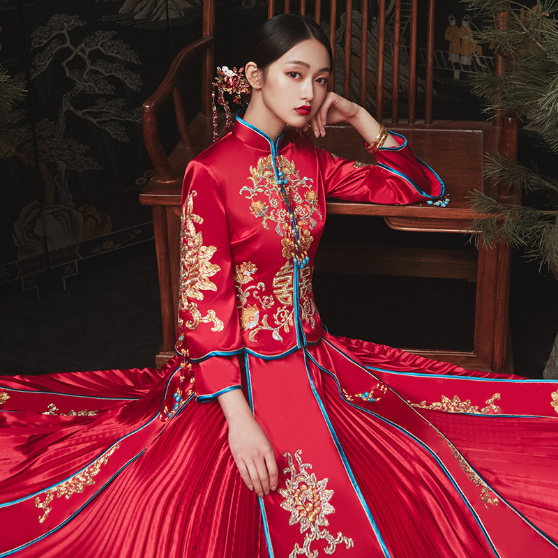 秀禾服2020新款结婚礼服中式婚纱 花作衣旗袍