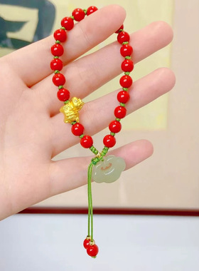 灵隐马年如意手串马上有米如意祥云朱红色手串马年手工编织手绳