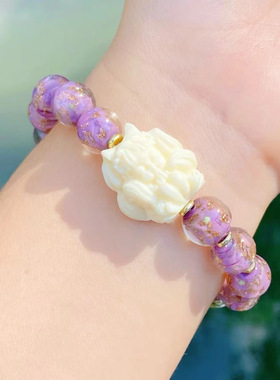 杭州灵隐九紫琉璃大漆九尾紫琉璃手串暮山紫新中式手链景区文创