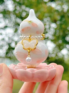 灵隐春日有钱花手绘桃花陶瓷葫芦蝴蝶摆件新中式摆件景区文创礼品