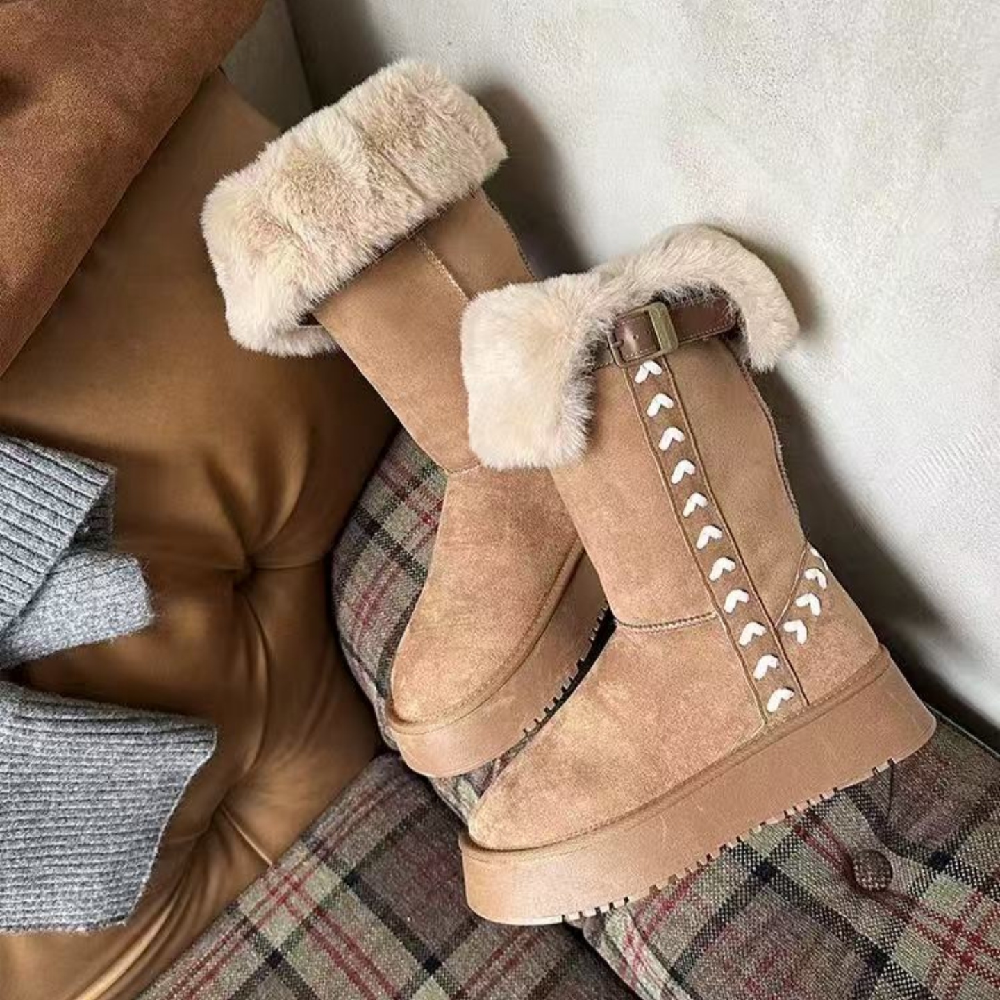 自留定制刺绣雪地靴女2025新款冬季两穿厚底不过膝长筒靴加绒棉靴 - 图2