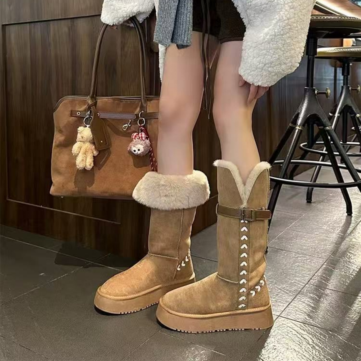 自留定制刺绣雪地靴女2025新款冬季两穿厚底不过膝长筒靴加绒棉靴 - 图1