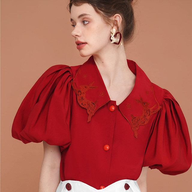 Kamo original design niche short-sleeved embroidered shirt