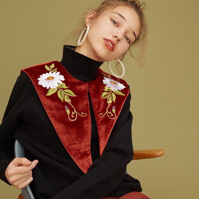 Kamo Original Retro Embroidered Versatile Velvet Fake Collar