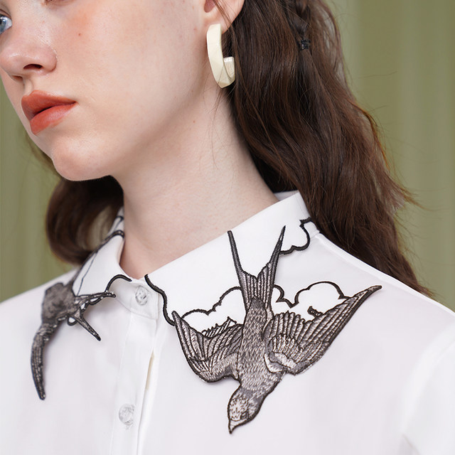 Kamo original swallow embroidered collar shirt