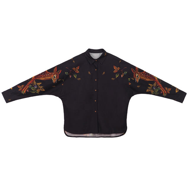 Kamo original design art long sleeve silhouette cotton shirt