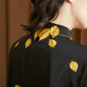 咖沫原创23新款金黄树叶刺绣翻领蝙蝠长袖复古法式衬衫女秋冬季