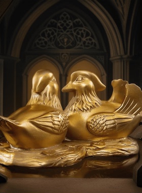 纯铜鸳鸯戏水摆件一对