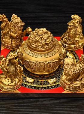 铜制聚财阵葫芦龙龟金蟾貔貅罗盘