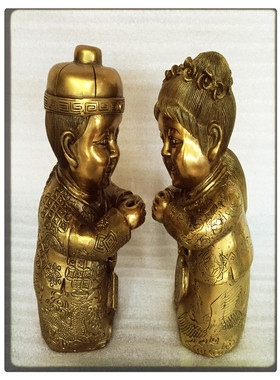 飞龙纯铜招哥宝妹童男童女善财童子金童玉女一对铜像家居摆件