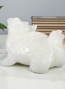 天然白玉龙龟吉祥物摆件玉石长寿龟家居客厅办公室酒柜装饰品摆设