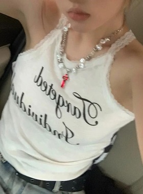 千禧辣妹十字项链不规则珍珠颈链