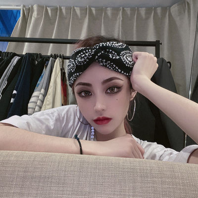 网红街头酷发带女韩版ins个性腰果花头巾复古宽边针织毛线束发箍 虎窝淘