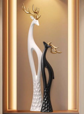 入户玄关艺术鹿摆件客厅旺宅家居装饰电视柜细长竖高档轻奢工艺品