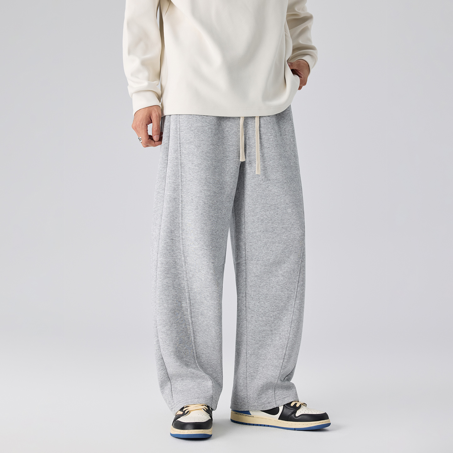 JIINOO新款重磅弯刀卫裤男美式潮牌宽松休闲直筒阔腿运动长裤子 - 图1