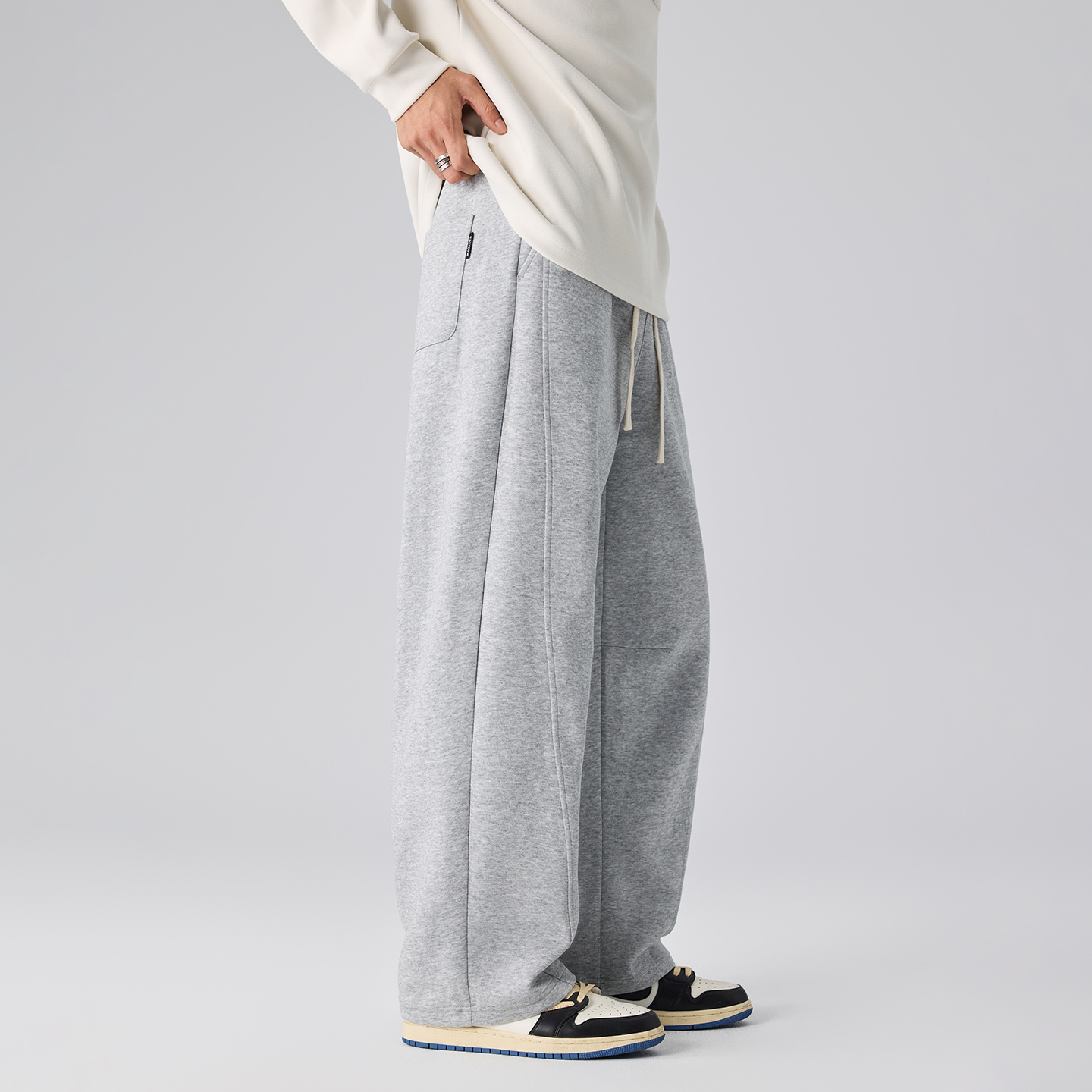 JIINOO新款重磅弯刀卫裤男美式潮牌宽松休闲直筒阔腿运动长裤子 - 图2