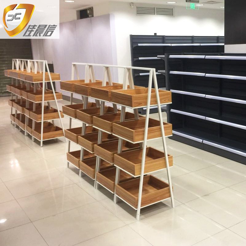 高档钢木货架超市便利店母婴店药店食品店零食店货架展示架促销台 - 图1