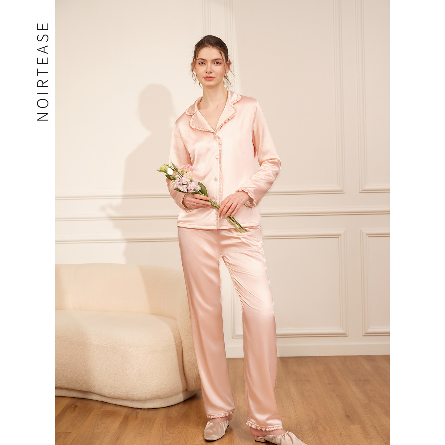 NoirTease新品加厚加绒保暖睡衣女秋冬季轻奢丝质长袖家居服套装,淘宝优惠券,粉丝福利购,淘宝优惠卷