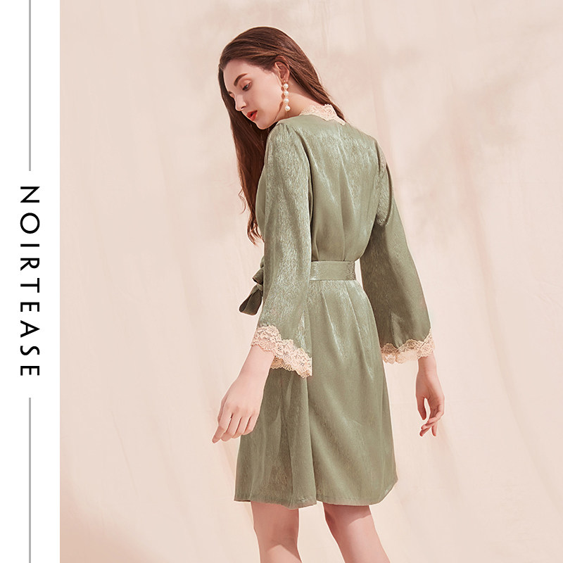 nt奢华蕾丝刺绣女士性感新娘夏睡袍 noirtease睡袍/浴袍