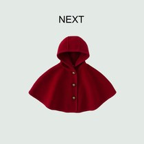 UK NEXT Childrens cloak 2023 models of autumn and winter girlswoolen sweaty women baby red blouses red blouses shawl