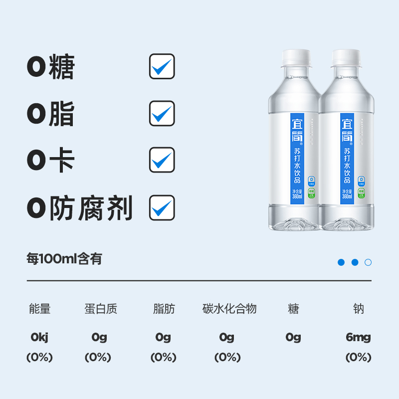 宜简苏打水整箱24瓶弱碱性水无汽无糖0脂0卡饮料360ml*12瓶*2箱-图2