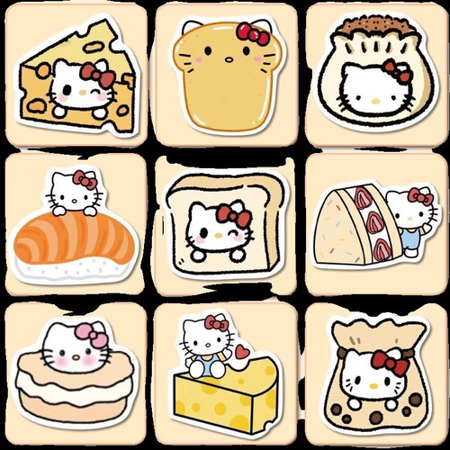 140张可爱美食kt猫贴纸q版卡通kitty贴画装饰小图案diy手账防水贴 - 图3