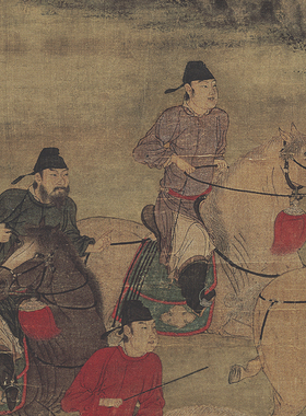 五代 赵喦 八达游春图 人物绢本中式国画客厅装饰画挂画高清微喷