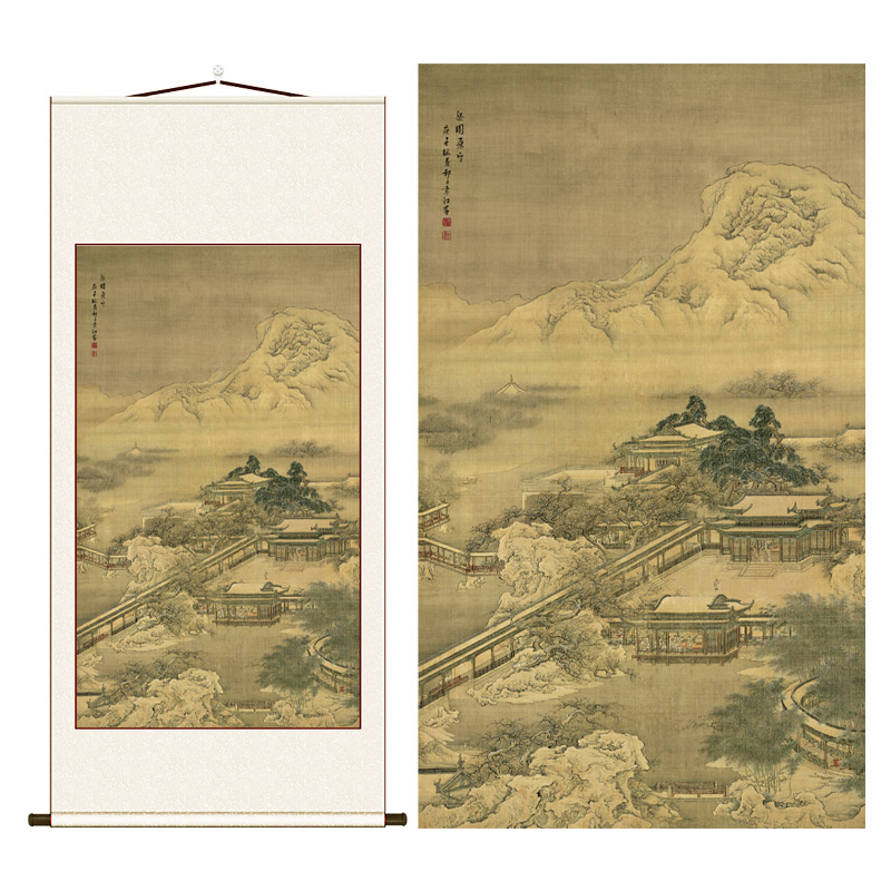 清 袁江 梁园飞雪图国画挂画高清微喷复制品客厅背景墙风景人物画 - 图3