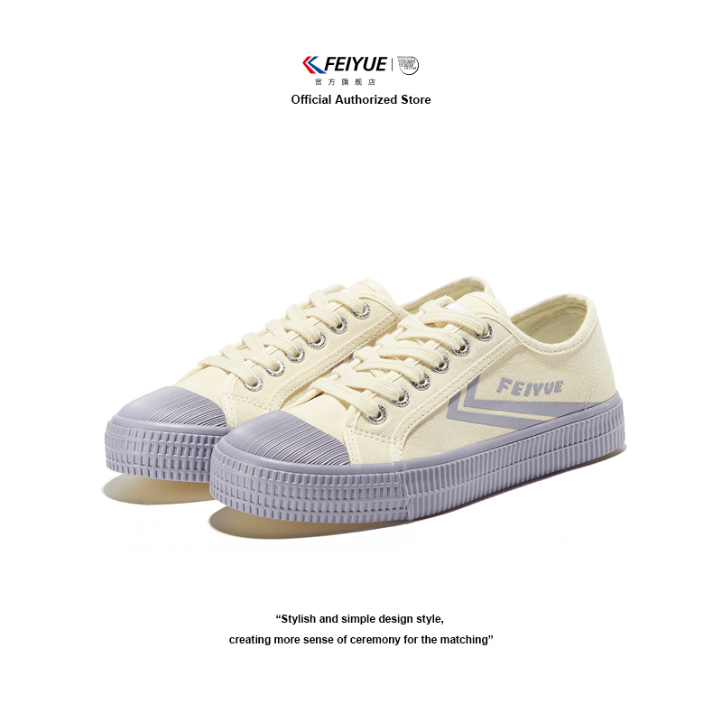 feiyue/飞跃帆布鞋女春季款简约舒适饼干鞋复古百搭板鞋075 - 图1