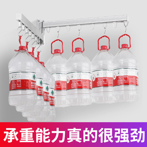 壁挂式折叠晾衣杆室外阳台小户型晒衣挂衣架可伸缩隐形双杆晾衣架 - 图2