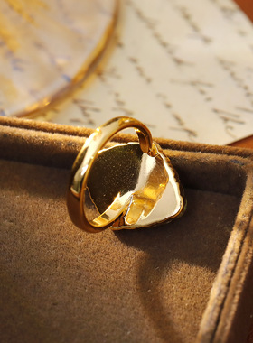 巴洛克珐琅滴釉花朵珍珠戒指油画风感铜度18k金开口戒对戒女