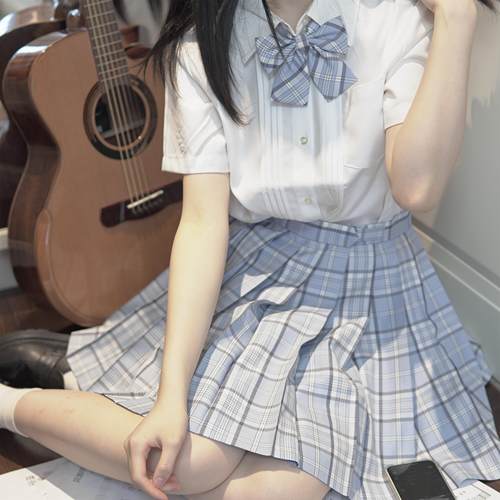 【心脏地震】风琴褶jk制服衬衫女夏短袖圆领女款通勤日系学院风女 - 图0
