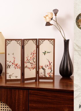 高档七夕礼物小屏风桌面摆件新中式边柜花鸟竹子装饰送外国友人