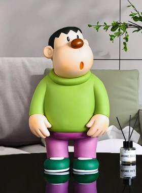 网红歪头胖虎玄关摆件客厅电视柜手办公室桌面卡通潮玩家居装饰品