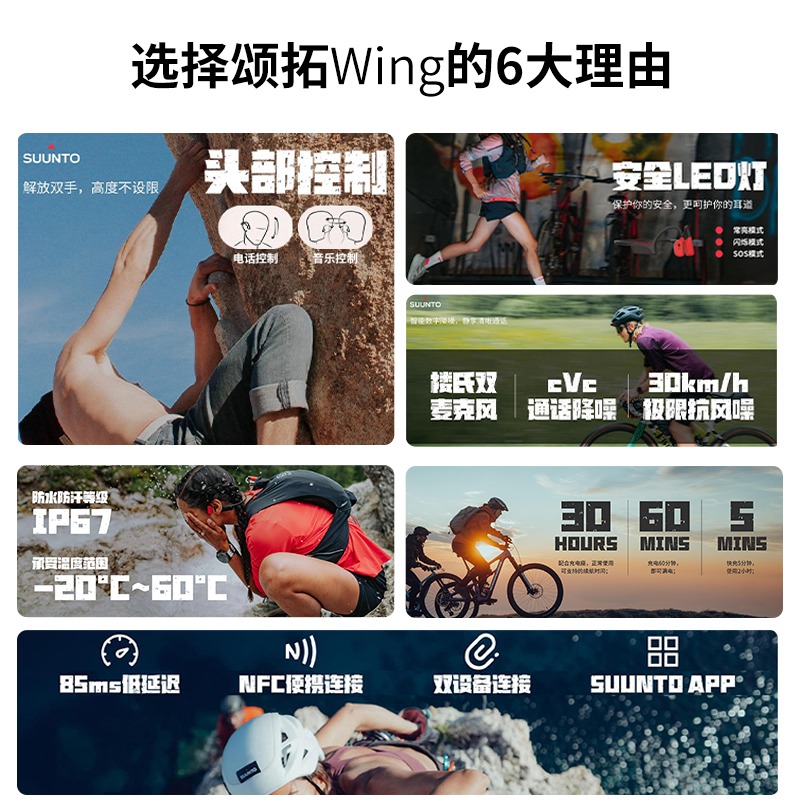 SUUNTO颂拓WING骨传导智能蓝牙耳机无线运动防水不入耳跑步挂耳式,淘宝优惠券,粉丝福利购,淘宝优惠卷