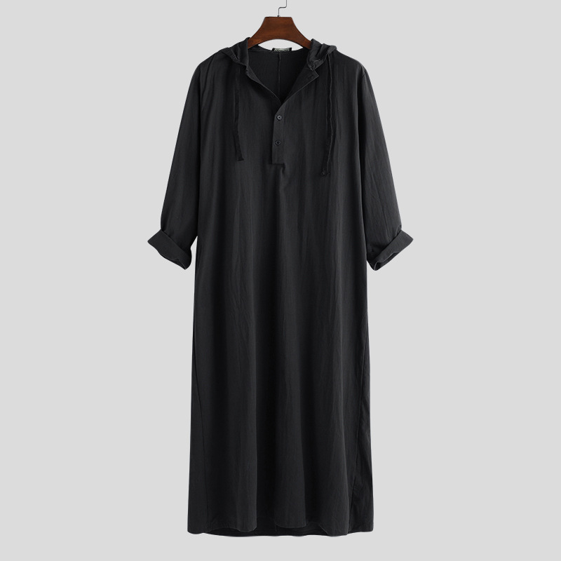 New Men Simple Long Hooded Shirt Robe Clothing 简约长袍衬衫 - 图2