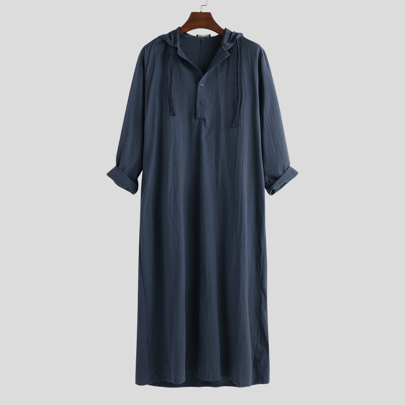 New Men Simple Long Hooded Shirt Robe Clothing 简约长袍衬衫 - 图1