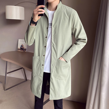 Men's Stand Collar Windbreaker 2024 Spring New Korean Style Slim Thin Spring and Autumn Versatile Casual Jacket Mid-Length Jacket for Men