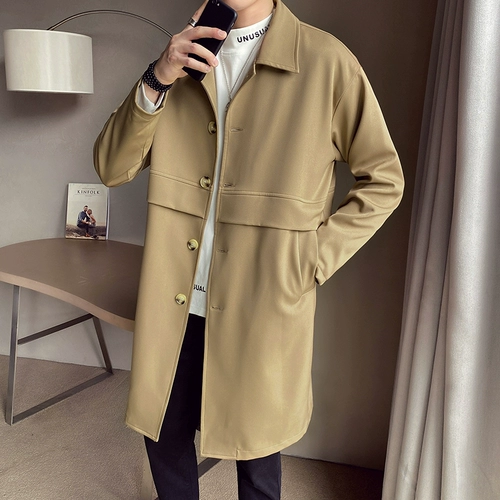 Мужской демисезонный длинный плащ, модная куртка для отдыха, трендовое универсальное пальто, средней длины, в корейском стиле