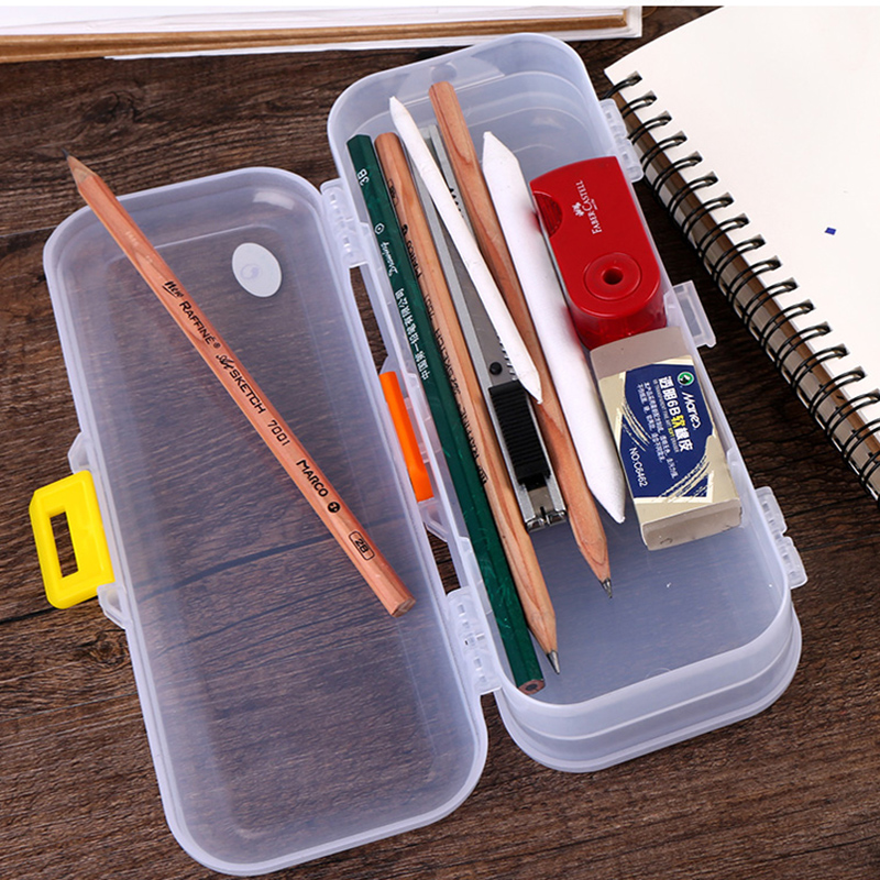 素描铅笔收纳盒美术生专用抖音同款网红双层多功能学生大容量透明收纳盒简约文具盒 - 图0
