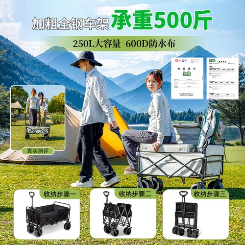 户外露营车可折叠手推车大号旅行野营拖车儿童可躺摆摊便携小拉车 - 图0
