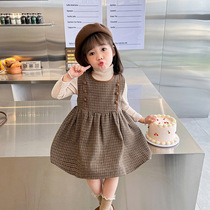 Girls winter one-piece dress foreign and child gush dress Children Baoku Winter new girls vest skirt Two sets