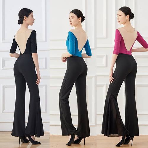 新款形体服仪态礼仪舞蹈练功服大喇叭裤套装女成人培训走秀形体裤 - 图1