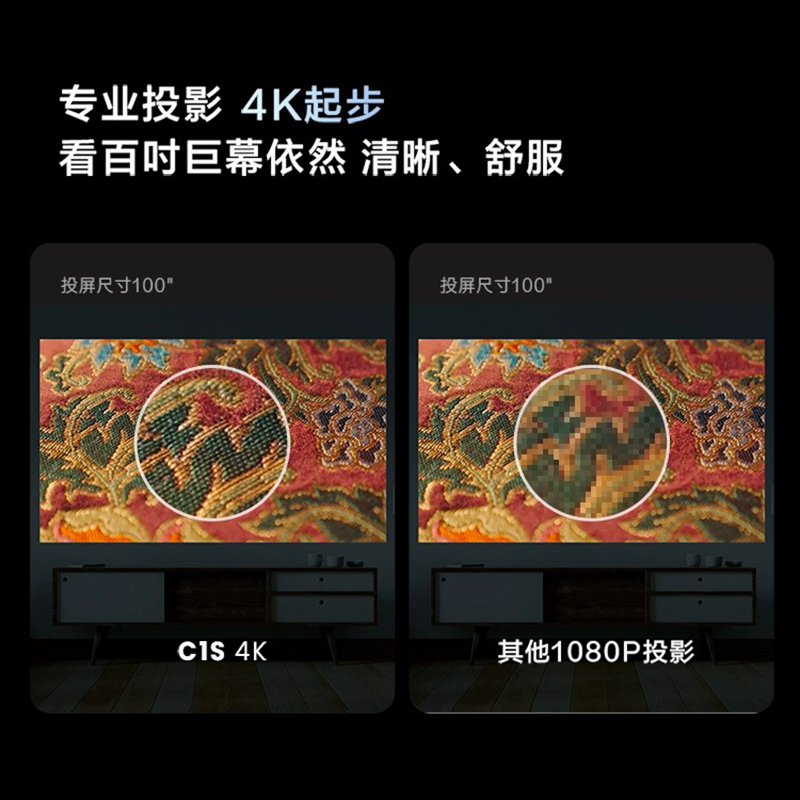 【咨询优惠】海信Vidda C1S 4K超高清纯三色激光投影仪家用家庭影院卧室白天投墙办公智能护眼 2000CVIA高亮-图3