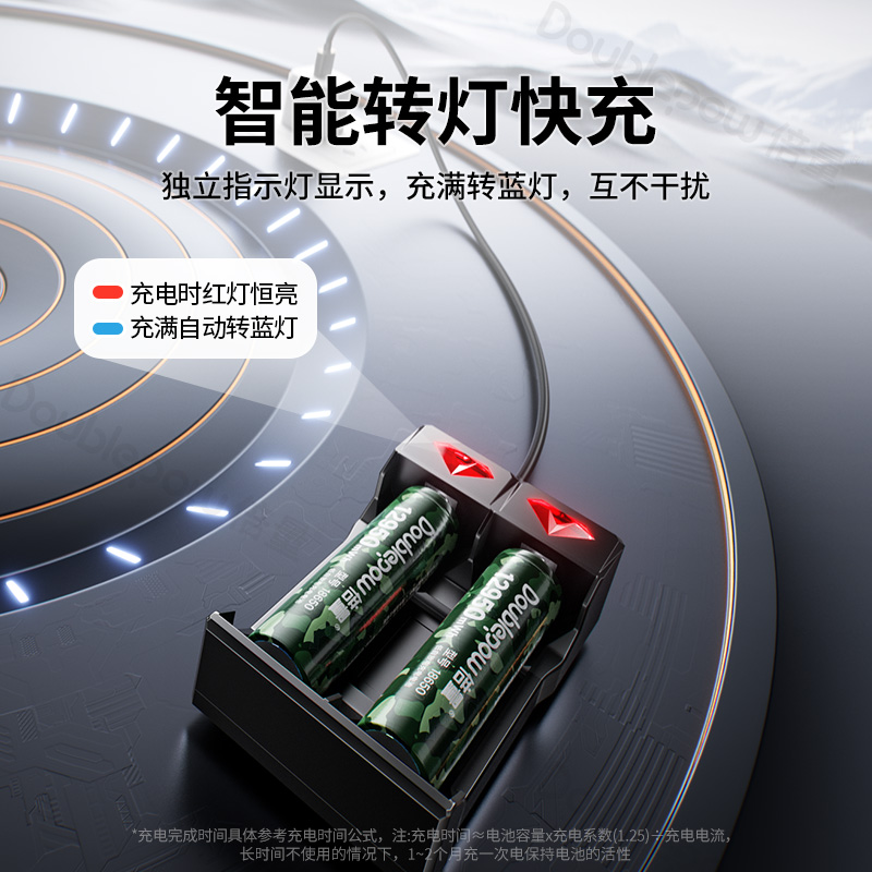 倍量18650锂电池大容量3.7v强光手电筒头灯小风扇电池充电器4.2v