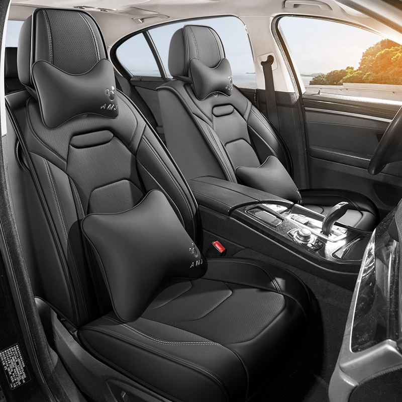 紫色汽车坐垫四季通用高级感座椅套纳帕皮运动全包围座套卡通座垫