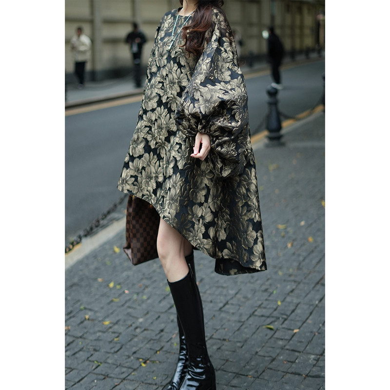 2025 秋季新款连衣裙华丽提花泡泡袖时尚休闲大码休闲气质女装,淘宝优惠券,粉丝福利购,淘宝优惠卷