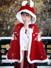 Плащ детский 女童披风斗篷秋冬兔年加绒加厚兔子儿童挡风宝宝汉服拜年服圣诞服